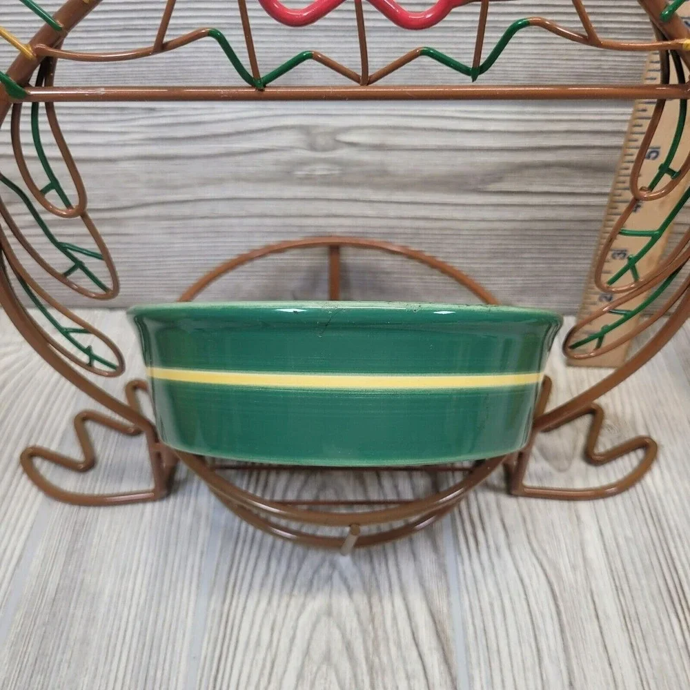 LTD Commodities Thanksgiving Turkey Decor Set Brown Green Wire Dish and Figurine